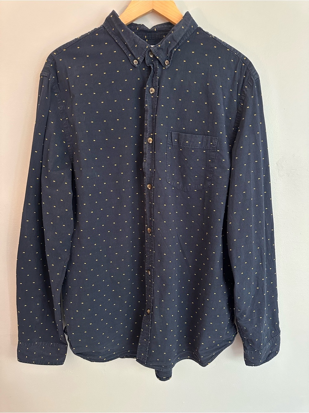 Old Navy Navy Button-Down Shirt with Small Yellow Dot Print